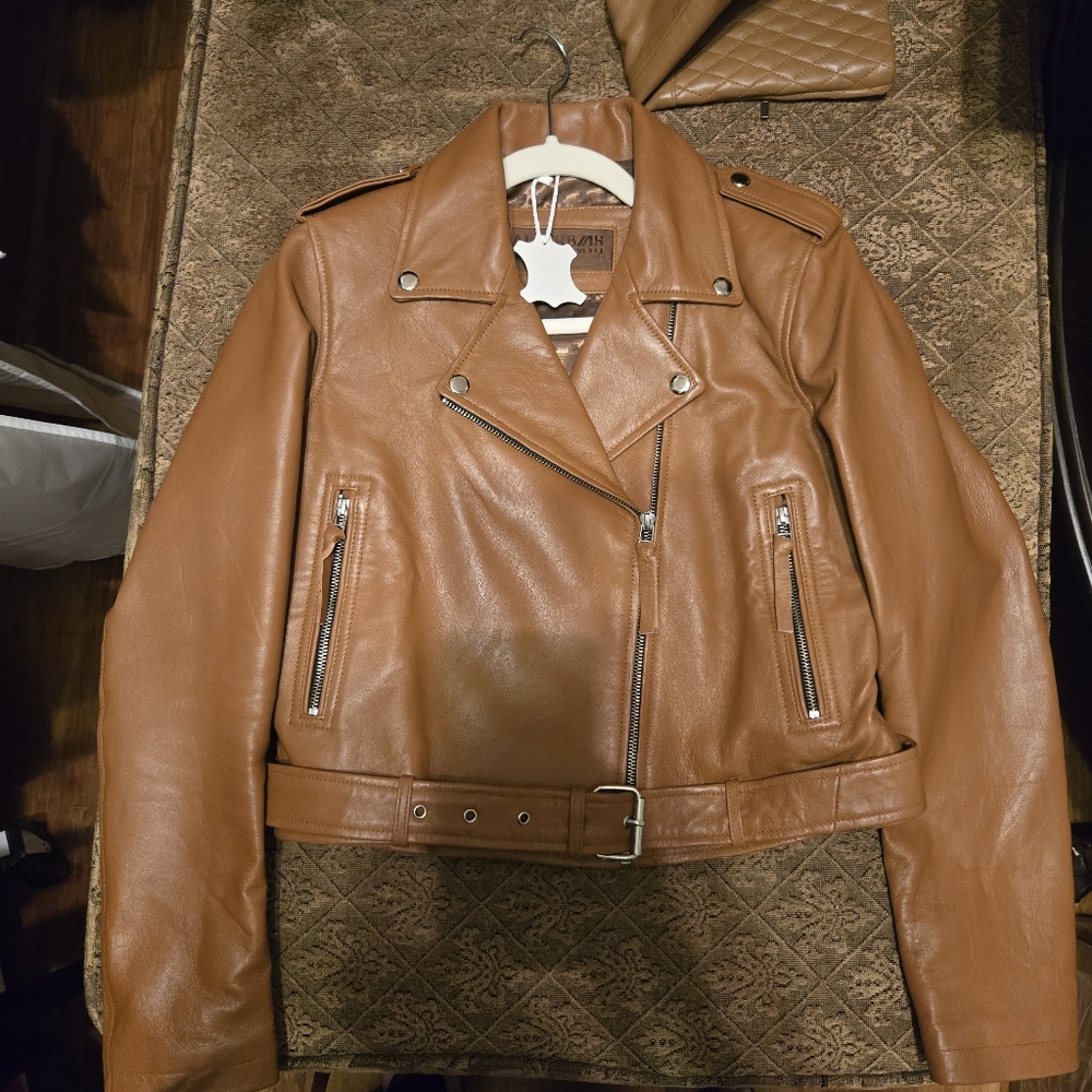 BRAVE NEW NEVER WORN -Genuine Leather Moto Jacket -apprx M- CUSTOM MADE